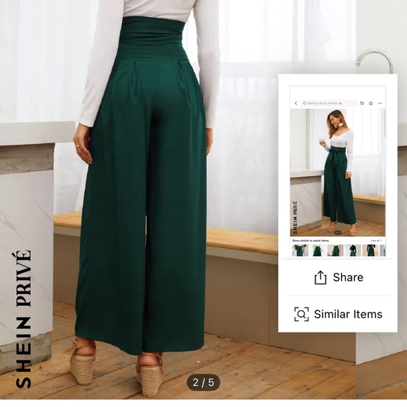 Women's Green High-Waisted Pants - Picture 2 of 4